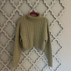 Cable Knit Turtleneck Sweater - Green